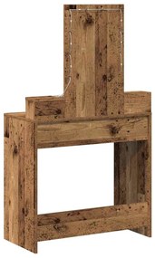 Mesa de Maquilhagem com Luzes LED - Estilo Madeira Vintage, 79x41x140