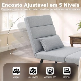 Cadeirão-Cama Dobrável 3 em 1 em Tecido Tipo Linho com Encosto Ajustável e Almofada com Capa Lavável 67x73x96 cm Cinza-Claro