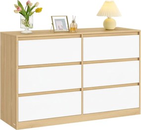 Cómoda , com 6 gavetas, 119,4 x 40 x 75 cm amarelo-amêndoa e branca