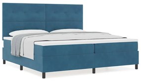 Camas Box Spring vidaXL com Colchão Azul Escuro 200x200 cm Veludo