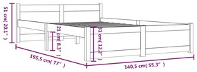 Estrutura de cama casal 135x190 cm madeira maciça