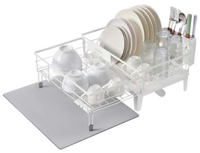 Escorredor de louça com tapete de silicone e ralo (31-56) x 42 x 20 cm branco + cinzento