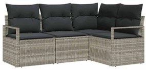 Conjunto de Sofá de Jardim com 4 Peças e Almofadas Cinza Claro