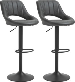 HOMCOM Conjunto de 2 Banquetas, Aparência de couro, Giráveis, Reguláveis em altura, Apoio para os pés, Estrutura metálica, 47 x 52 x 87-109 cm, Cinza | Aosom Portugal