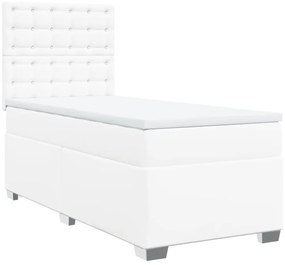 Cama com molas/colchão 100x200 cm couro artificial branco