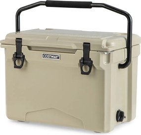 Geleira térmica robusta rotomoldada de 21 L com pega de alumínio Suporte para copos integrado Retenção de gelo durante 5-7 dias para campismo Castanha