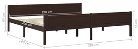 Estrutura de cama 200x200 cm pinho maciço castanho-escuro