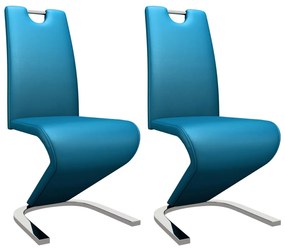 vidaXL Cadeiras de jantar ziguezague 2 pcs couro artificial azul