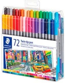 Marcador Staedtler Dupla Ponta de Fibra 3200 Estojo de 72 Unidades Cores Sortidas