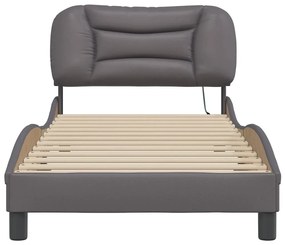 Estrutura cama c/ luzes LED 90x190 cm couro artificial cinzento