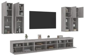 vidaXL 7 pcs conj. móveis de parede p/ TV c/ luzes LED cinzento sonoma