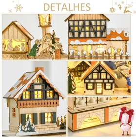 HOMCOM Calendário de Advento Calendário de Advento de Madeira com Luzes e 24 Gavetas de Contagem Regressiva Decoração de Natal 44x10x37 cm Madeira