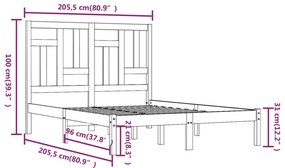 Estrutura de cama 200x200 cm pinho maciço preto