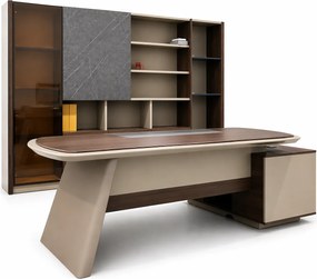 Conjunto Secretária Alaska 2400x2000x750mm + Armário Misto 1200x1600x400mm - Riva Office | Mobiliário de Escritório Ecológico e Funcional