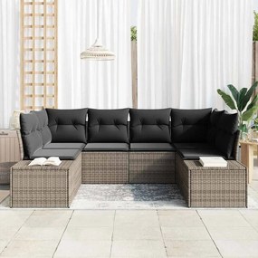 Sofá de Jardim de 6 Peças com Almofadas Cinzas em Rattan Sintético