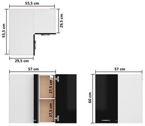 Armário de canto parede 57x57x60 contraplacado preto brilhante