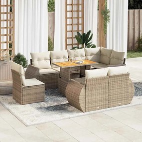 vidaXL 9 pcs conjunto de sofás p/ jardim com almofadões vime PE bege