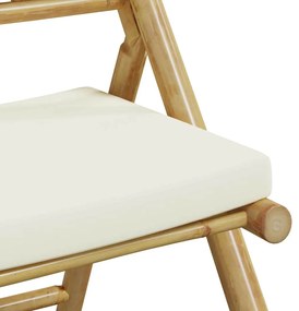 5 pcs conjunto bistrô dobrável c/ almofadões branco nata bambu