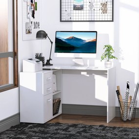 Secretária de canto, secretária reta modular, mesa de jantar 2 em 1, secretária para computador, 3 gavetas + 2 compartimentos abertos