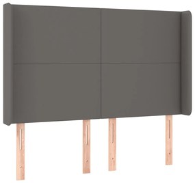 Cama box spring c/ colchão/LED 140x190cm couro artificial cinza