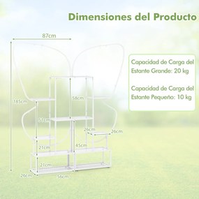 Suporte para plantas de metal com 6 níveis, 12 prateleiras de malha metálica e 4 ganchos branca