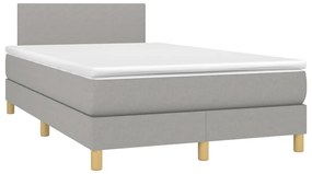 Cama box spring c/ colchão e LED 120x190 cm tecido cinza-claro