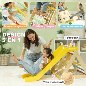 Triângulo de escalada 5 em 1 com escorrega 119 x 63 cm para crianças e percurso de motricidade multicolorido