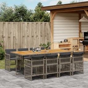 vidaXL 9 pcs conjunto de jantar p/ jardim c/ almofadões vime PE cinza
