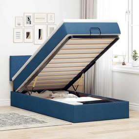 Cama otomana com colchão 90x200 cm tecido azul