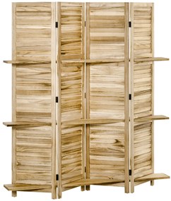 HOMCOM Biombo Interior 4 Painéis 3 Prateleiras Dobráveis Portas de Ripas Madeira de Paulownia Aspecto Pinho Autoclave | Aosom Portugal