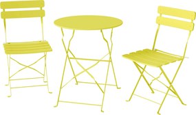 Outsunny Conjunto de Bistrô de Jardim 3 peças Dobrável Mesa Bistrô com 2 Cadeiras Assento em Ripas Pernas em X Duplas Amarelo | Aosom Portugal