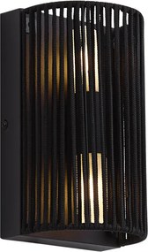 Candeeiro de parede Japandi preto com corda IP44 - Jayla