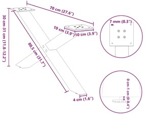 Pés para mesa de centro em formato de X, 2 peças, antracite, 70x(30-31