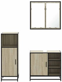 3 pcs conj. móveis casa banho derivados madeira carvalho sonoma