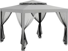 Outsunny Pérgola Jardim 297x297x268 cm Redes Mosquiteiras Laterais Drenagem Eficiente Estrutura Resistente Cinza | Aosom Portugal