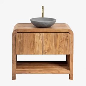 Conjunto De Móvel De Casa De Banho Em Madeira Vacry Castanho Acácia & Cimento Cinzento Redondo Ø40 Cm Tarsis & Sem Espelho & Dourado - Sklum
