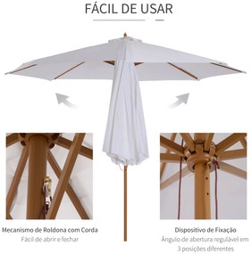 Chapéu de Sol de Jardim Ø300x250cm com Sistema de Polia Teto Ventilado