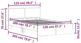 Estrutura de cama com cabeceira 120x200 cm cinzento cimento