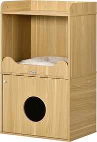 Casa de higiene para gatos com 3 níveis, compartimento fechado por uma porta,1 almofada, 60 x 45 x 103 cm