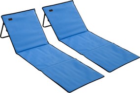 Outsunny Conjunto de 2 Esteiras de Praia Dobráveis com Encosto Reclinável e Saco de Transporte 142x51x40 cm Azul | Aosom Portugal