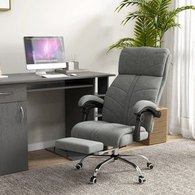 Cadeira de escritório com função de massagem, aquecimento e reclinação, com apoio para os pés integrado e 5 rodas, cinzenta