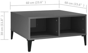 Mesa de centro 60x60x30 cm derivados de madeira cinza brilhante