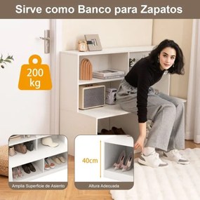 Combinação de banco e sapateira 2 em 1 com 6 cubos abertos antiderrapantes 120 x 50 x 90 cm Branco