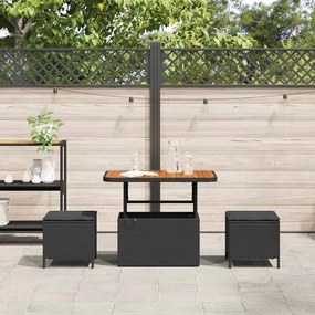 Conjunto de Jantar para Jardim de 3 Peças com Almofadas Preto Rattan P