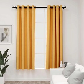 Cortinas opacas aspeto linho c/ ilhós 2 pcs 140x175 cm amarelo