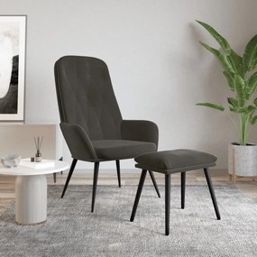 vidaXL Cadeira de descanso com banco p/ pés veludo cinza-escuro