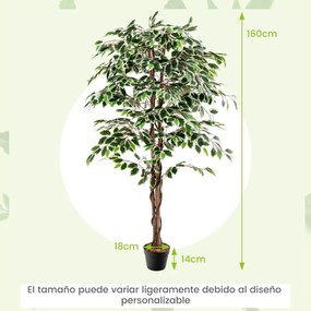 Planta artificial de 160 cm com 1008 folhas Vaso resistente para viveiro e musgo seco Árvore decorativa falsa para casa Interior Verde