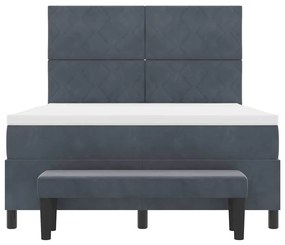Cama Box com Colchão e Banco Cinza Escuro 140x190 cm Veludo