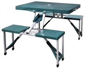 vidaXL Conjunto mesa campismo c/ 4 bancos alumínio extra verde-claro