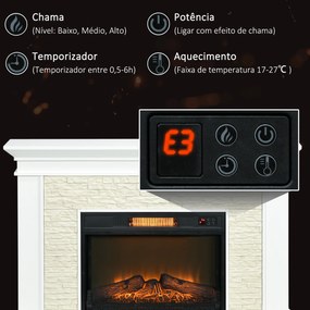 Lareira Elétrica 1800W com Efeito de Chama Temporizador Semanal e Proteção Contra Superaquecimento 120x24x80 cm Branco